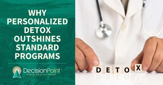 doctor holding "detox" sign, spelled in wooden blocks