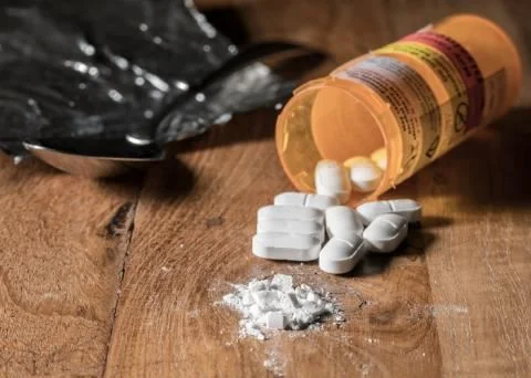 spilled bottle of prescription opioids