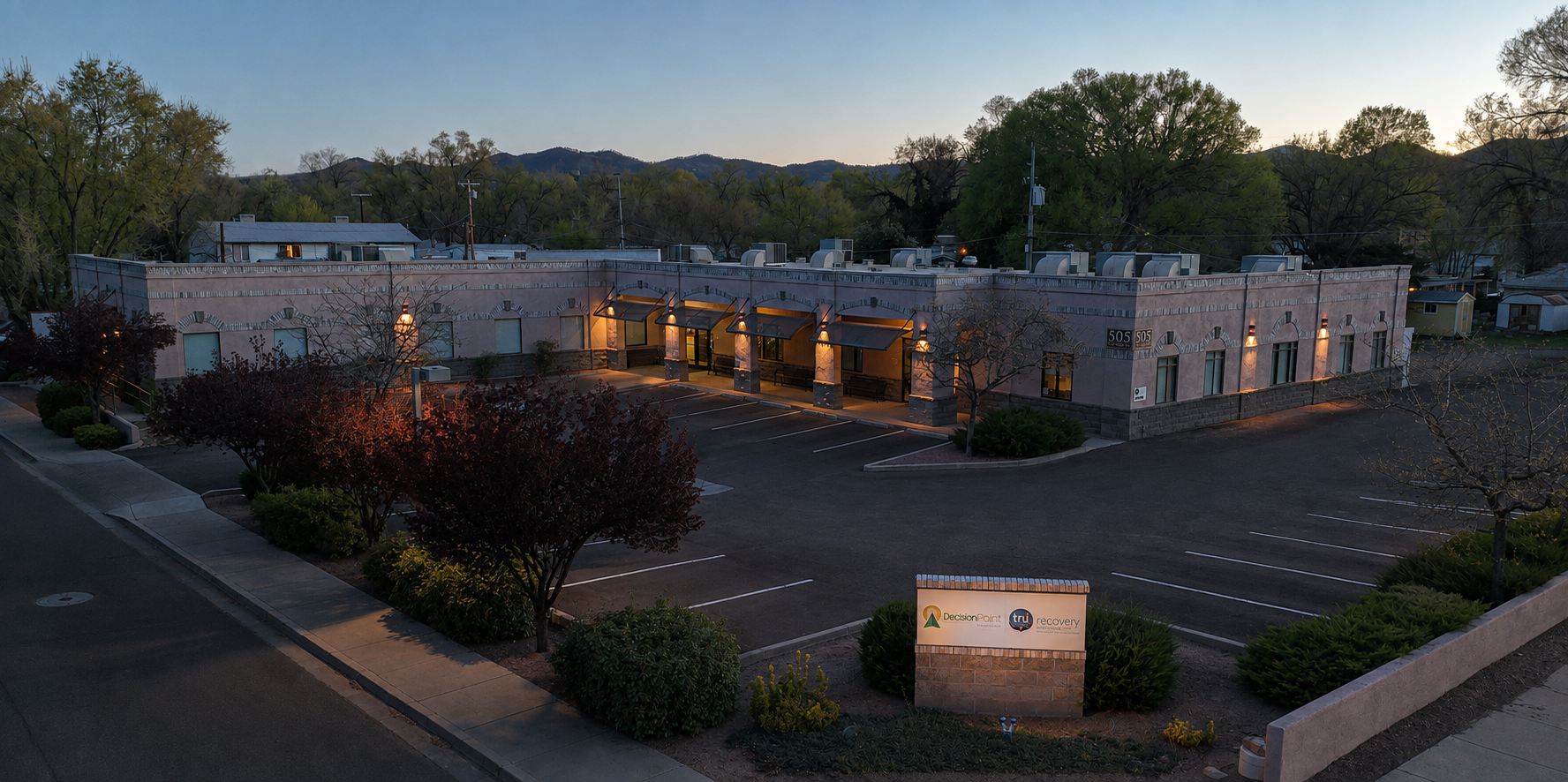 Decision Point Center main office in Prescott at dusk