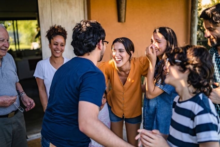 group of friends laughing together