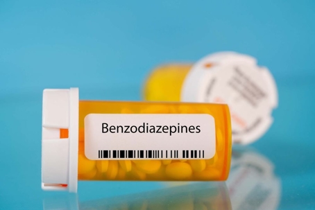 Benzodiazepines pills in RX prescription drug bottle