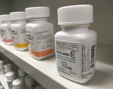 Prescription drugs on shelf in pharmacy